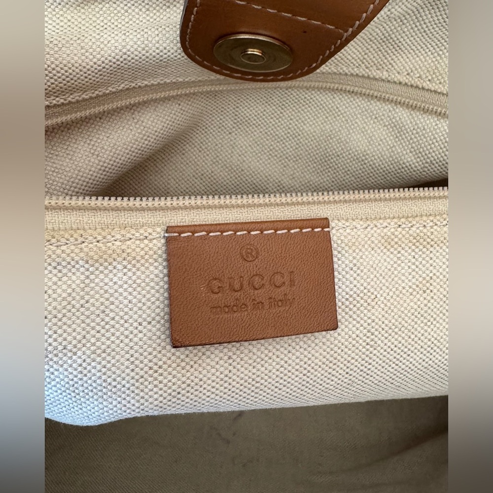 GUCCI Sukey Diamante Brown Patterned Tote Bag with Tan Leather Trim - Picture 13 of 16